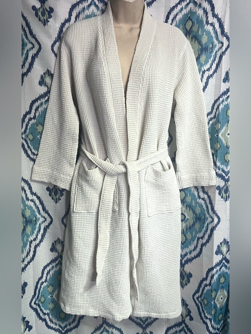 Coyuchi 100% Organic Cotton Waffle Long Robe Creamy/Off White XS/S